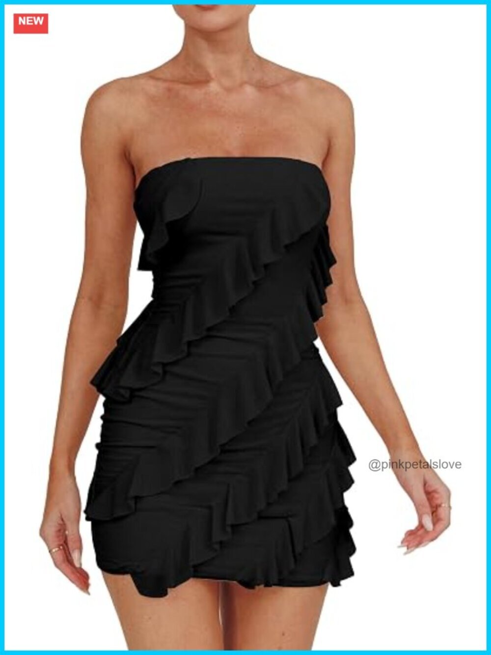 Strapless Bodycon Mini Dress with Ruffled Tassel Trim Open Back